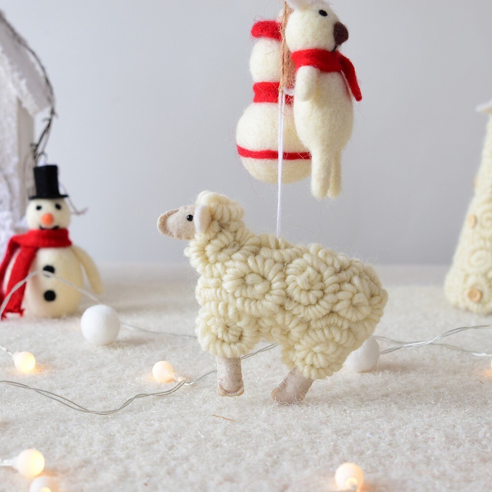 Wool felt little sheep Christmas pendant