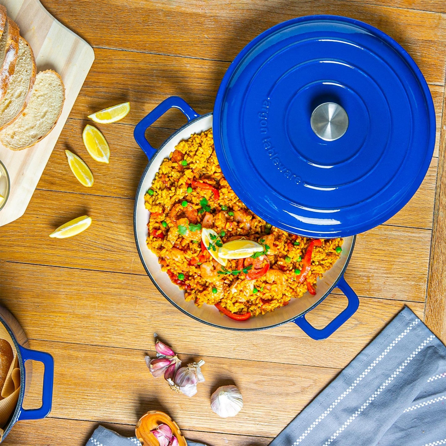 2.3L Dark Blue Cast Iron Shallow Casserole Dish