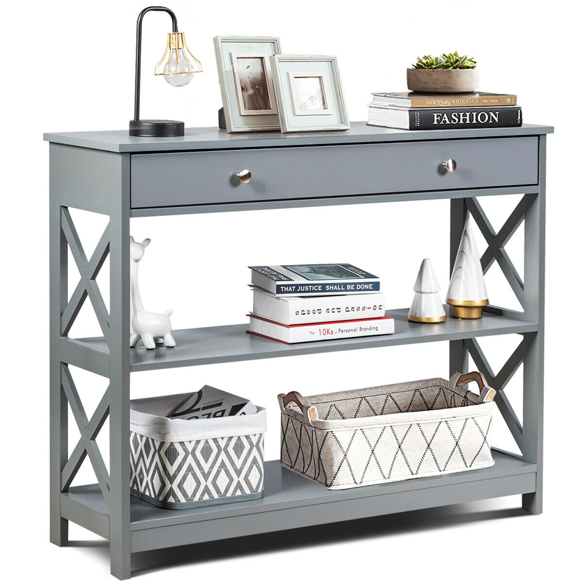 3-Tier Console Table with 1 Drawer and 2 Storage Shelves-Turquoise