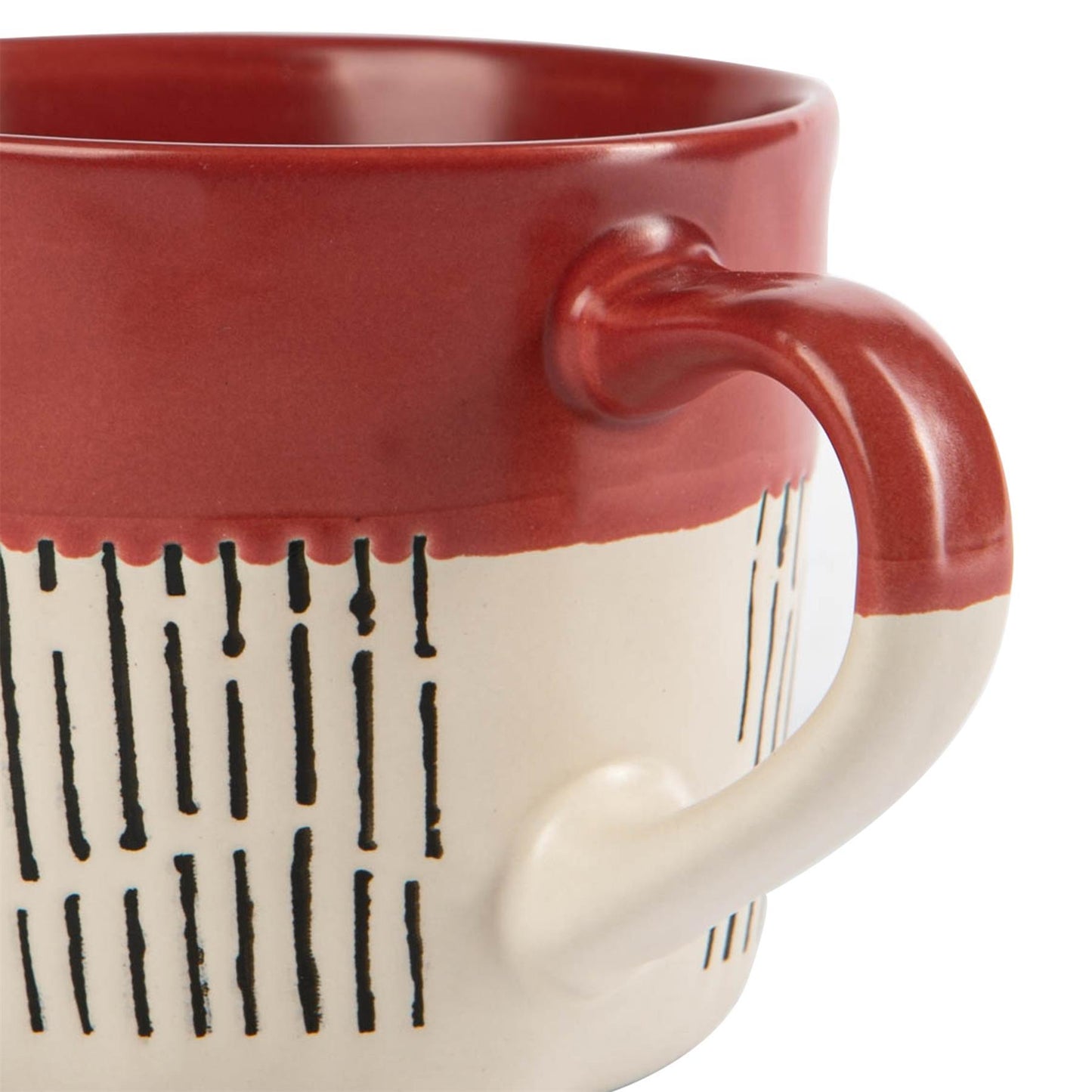 450ml Red Colour Block Dash Stoneware Coffee Mugs - Pack of Six