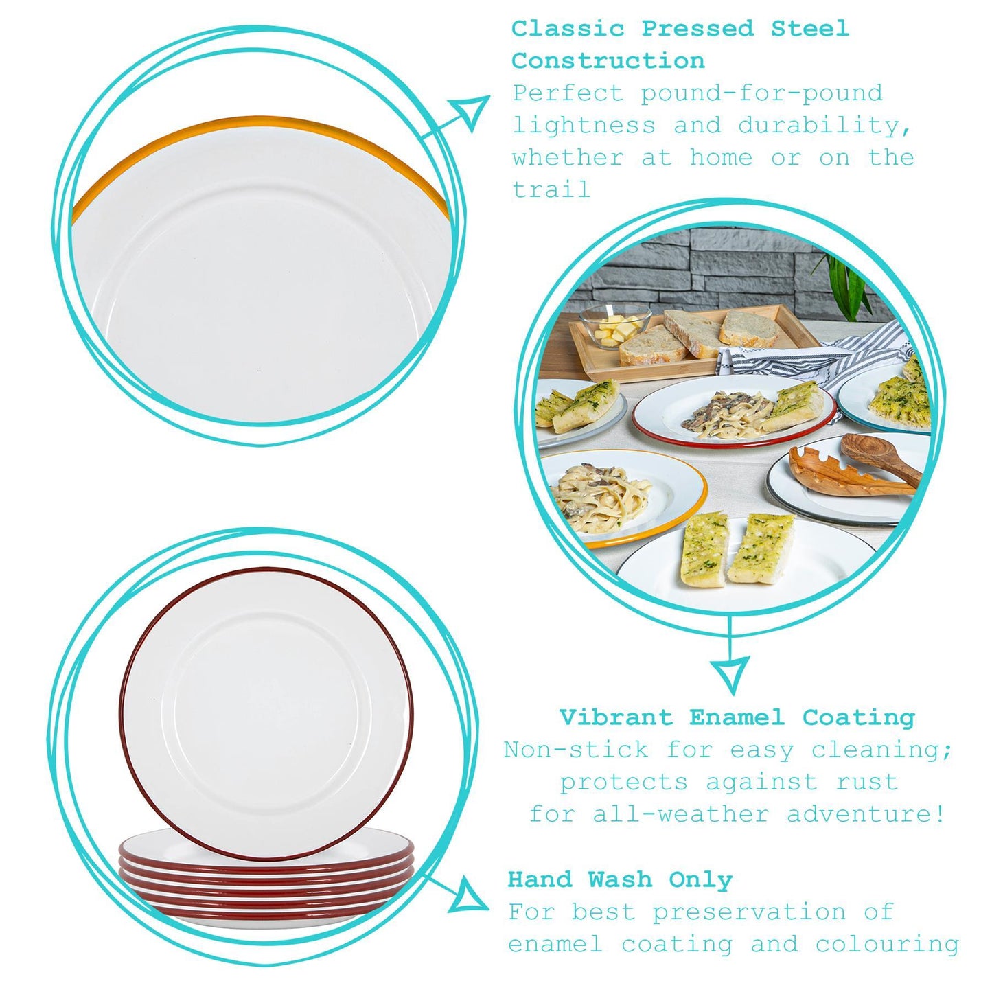 25.5cm White Enamel Dinner Plates - Pack of Six