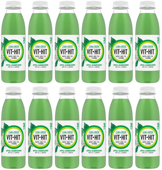 12 x Vit Hit Lean & Green Apple + Elderflower + Maté Tea + L-Carn
