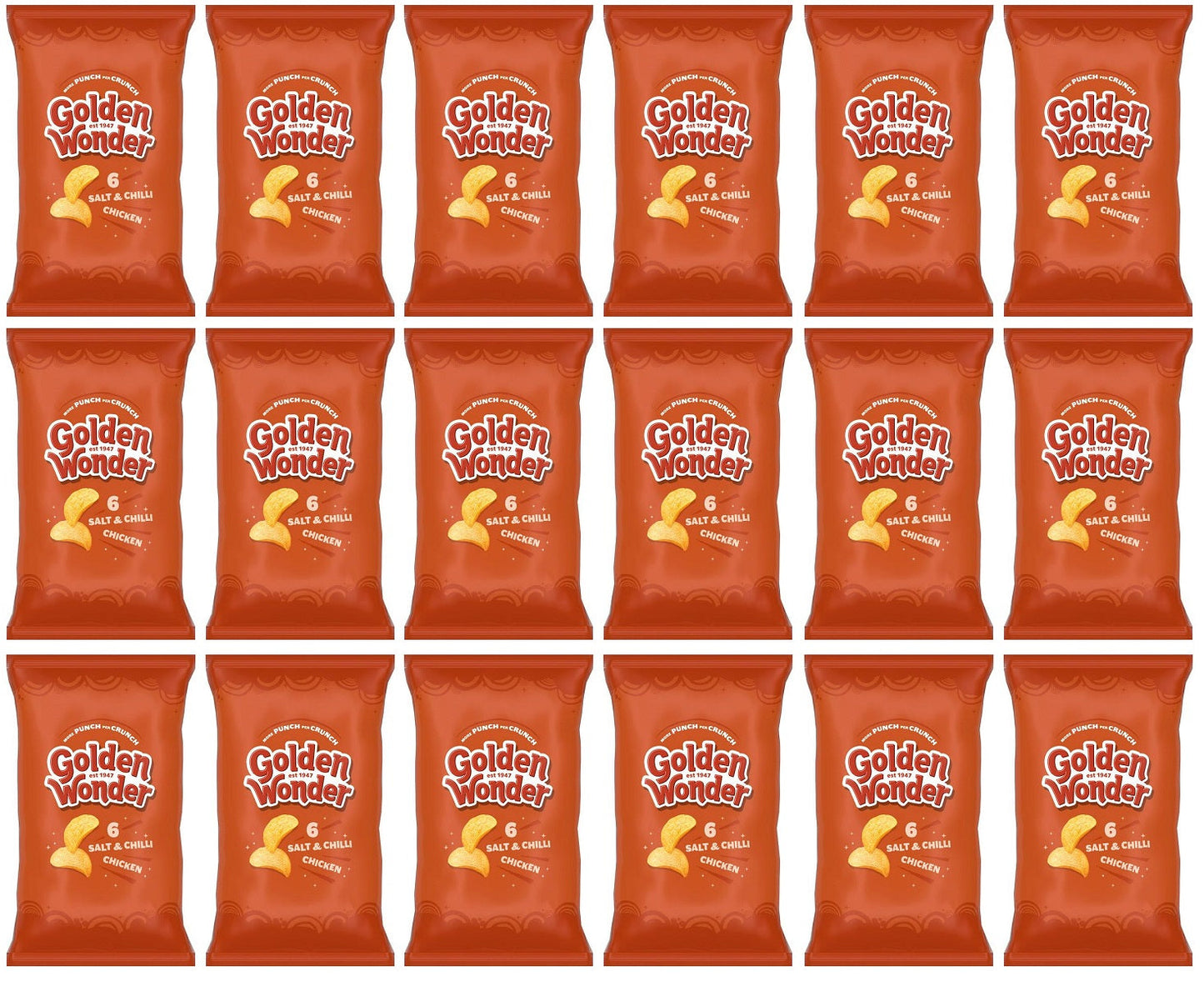 18 x Golden Wonder Salt & Chilli Chicken 6pk - 6X25GM