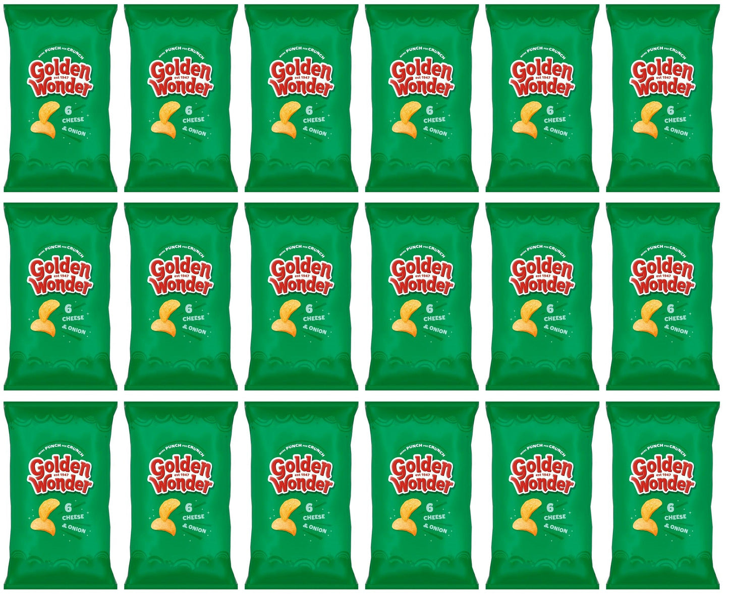 18 x Golden Wonder Cheese & Onion 6pk - 6X25GM