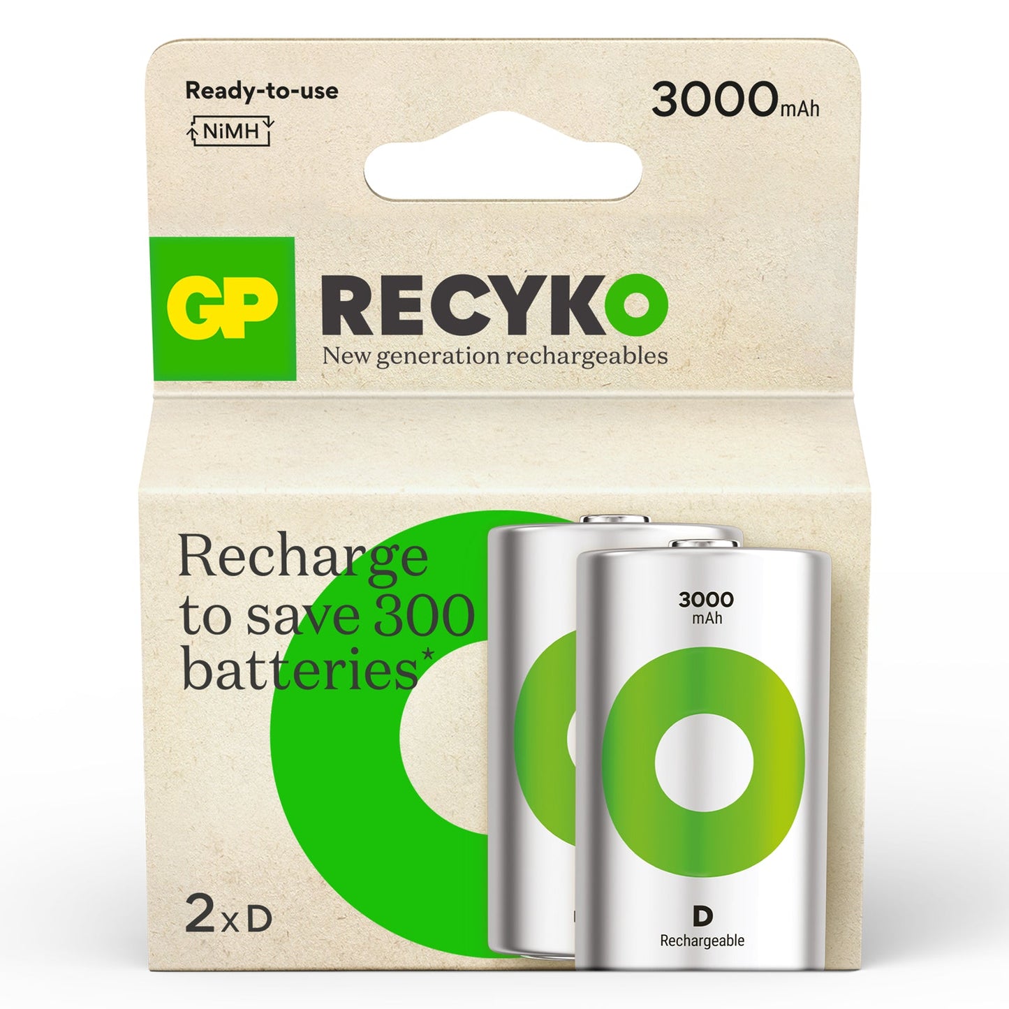 GP Recyko D Size 3000mAh Rechargeable Batteries - Pack of 2