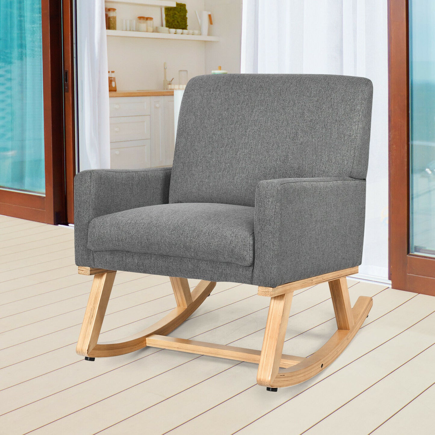 Fabric Upholstered Recliner Rocking Chair Armchair Lounge Sofa Seat Relax Rocker-Beige