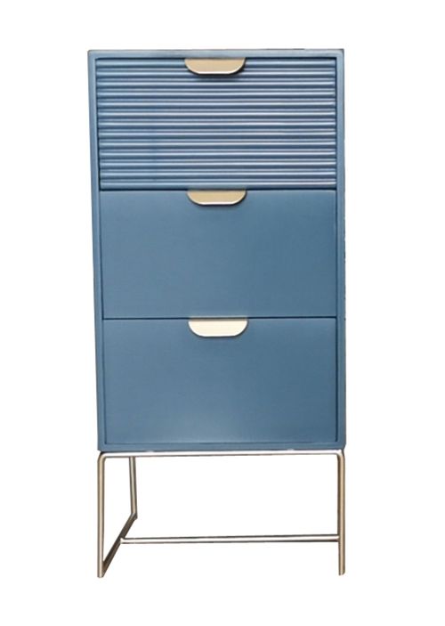 64CM BLUE WOODEN 3 DRAWER BEDSIDE TABLE