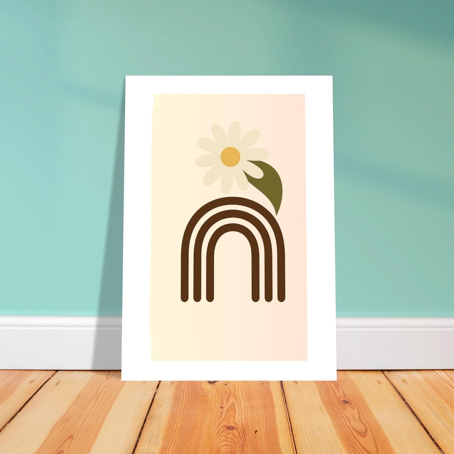 Minimalist Floral Print - Abstract Daisy Poster - Earthy Brown Boho Wall Art
