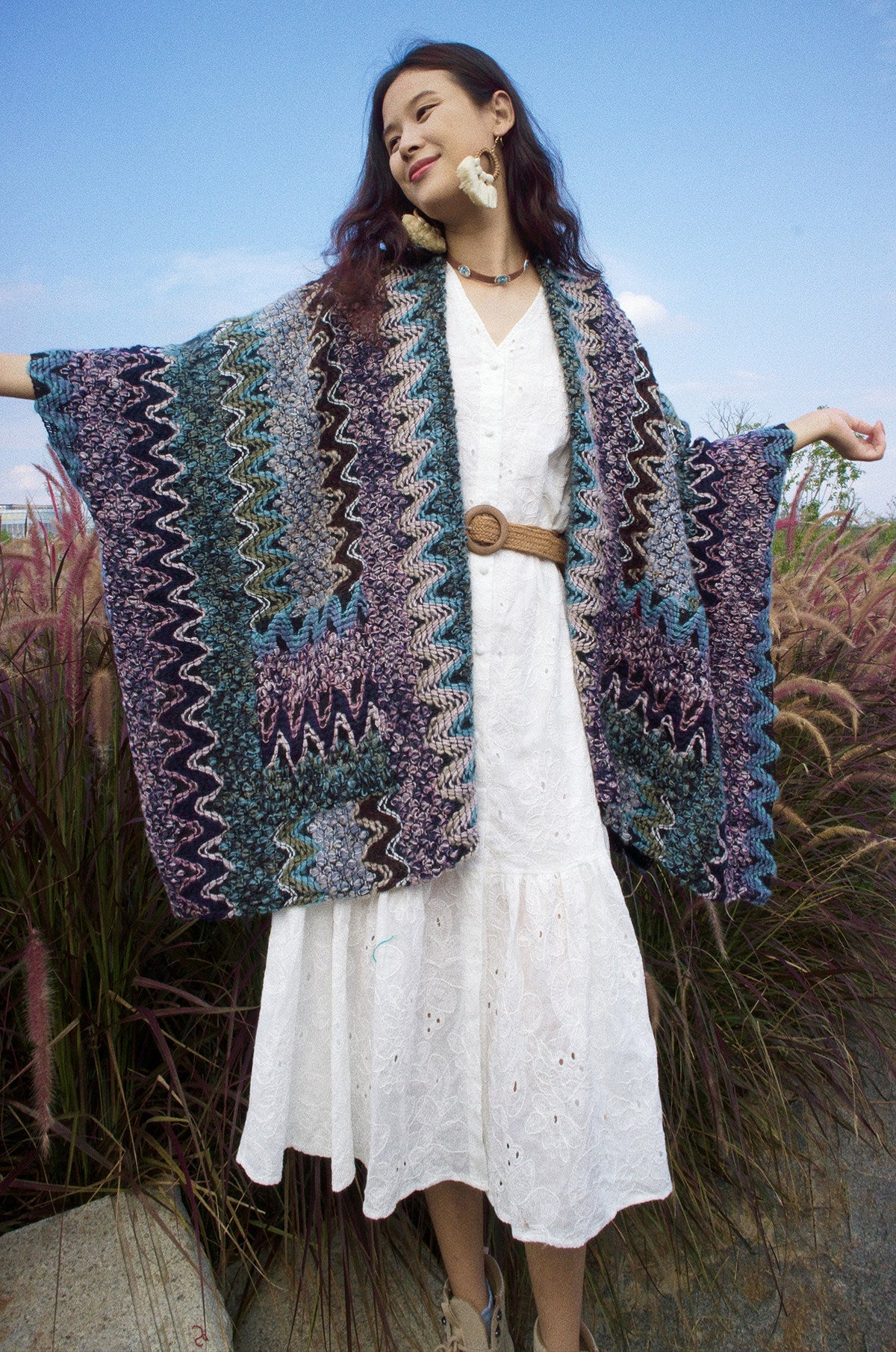 Ethnic Style Travel Shawl - Warm Vacation Photography Wrap for Women
