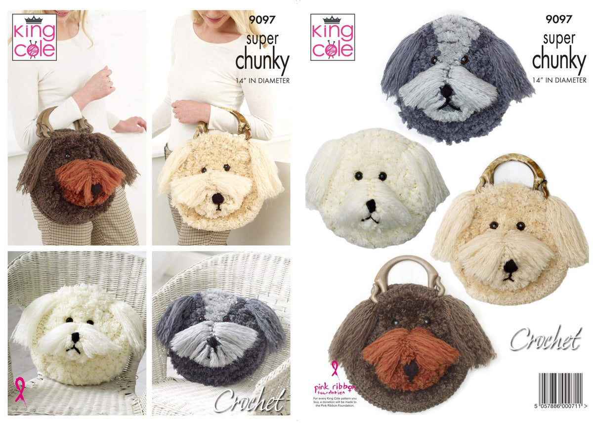 King Cole 9097 Crochet Pattern Cockerpoo Dog Handbag and Pyjama Case in Big Value Super Chunky
