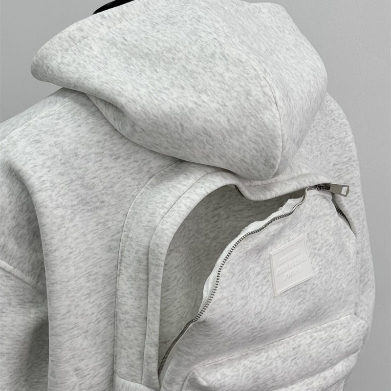 Back Schoolbag Design Men's Coat Flower Gray