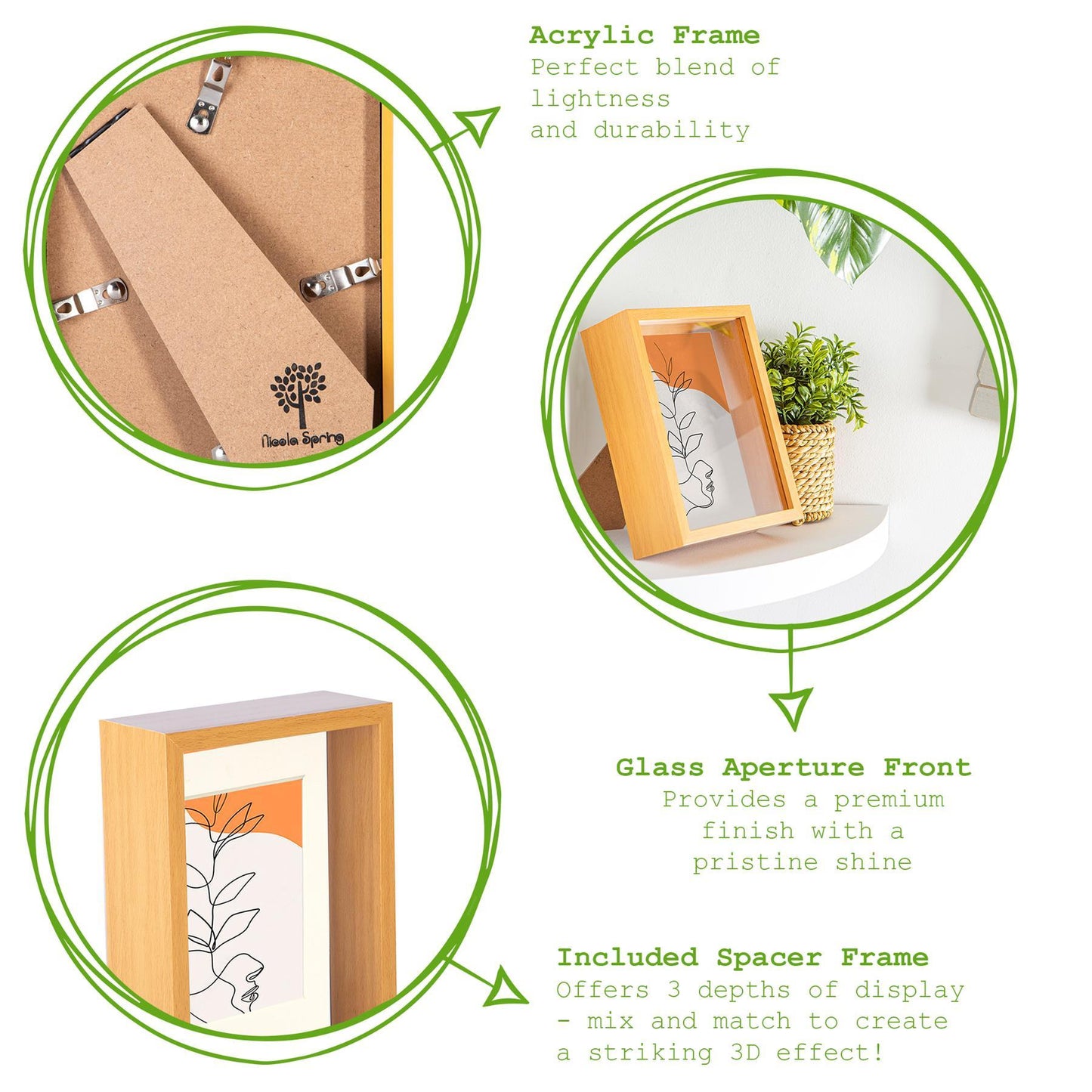5" x 7" Light Wood 3D Deep Box Photo Frame - with 4" x 6" Mount