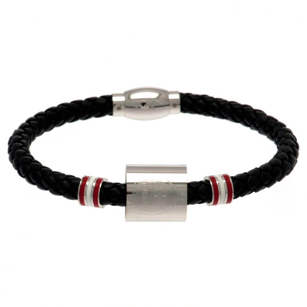 Arsenal FC Genuine Leather Bracelet with Colour Rings & Engraved Crest