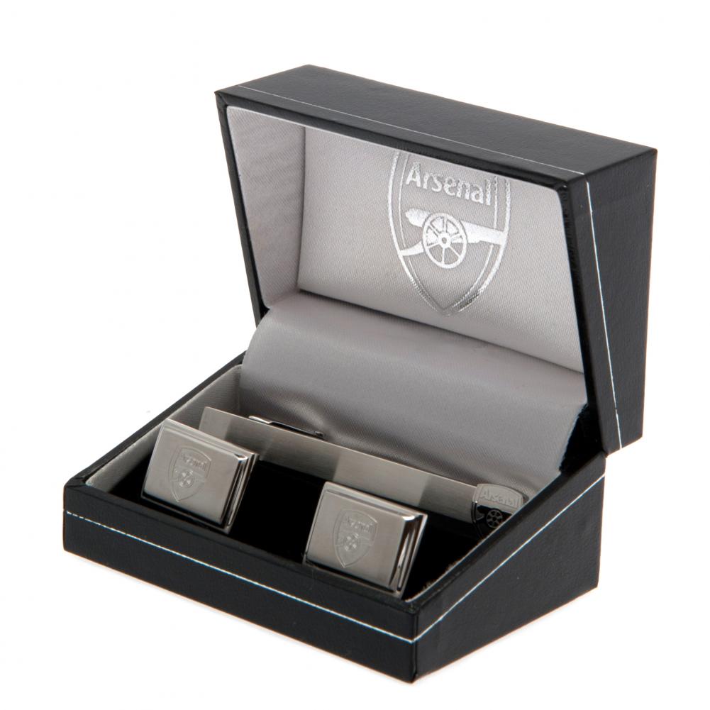 Arsenal FC Stainless Steel Tie Slide & Cufflink Set with Engraved Crest