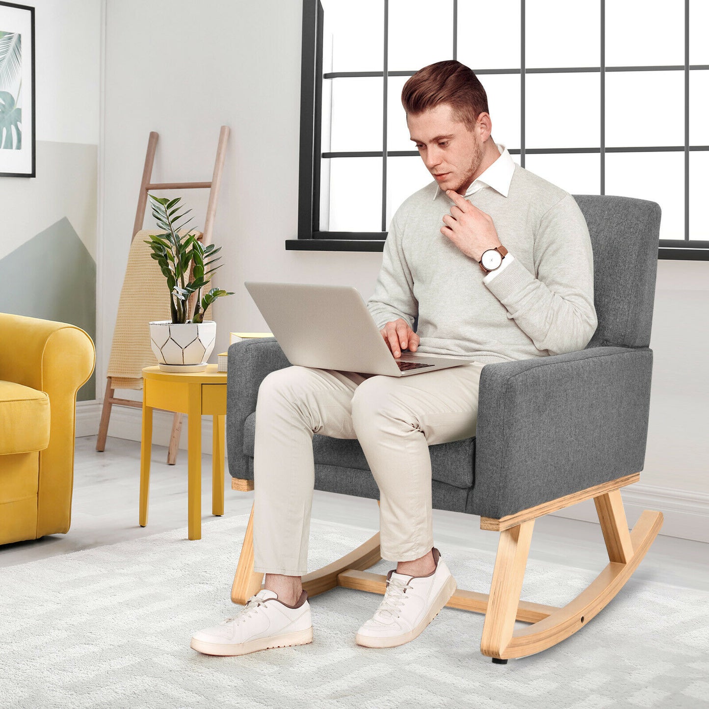Fabric Upholstered Recliner Rocking Chair Armchair Lounge Sofa Seat Relax Rocker-Beige