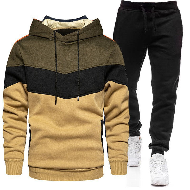Men's Colour Matching Hoodie  Two-Pieces Sportswear Set