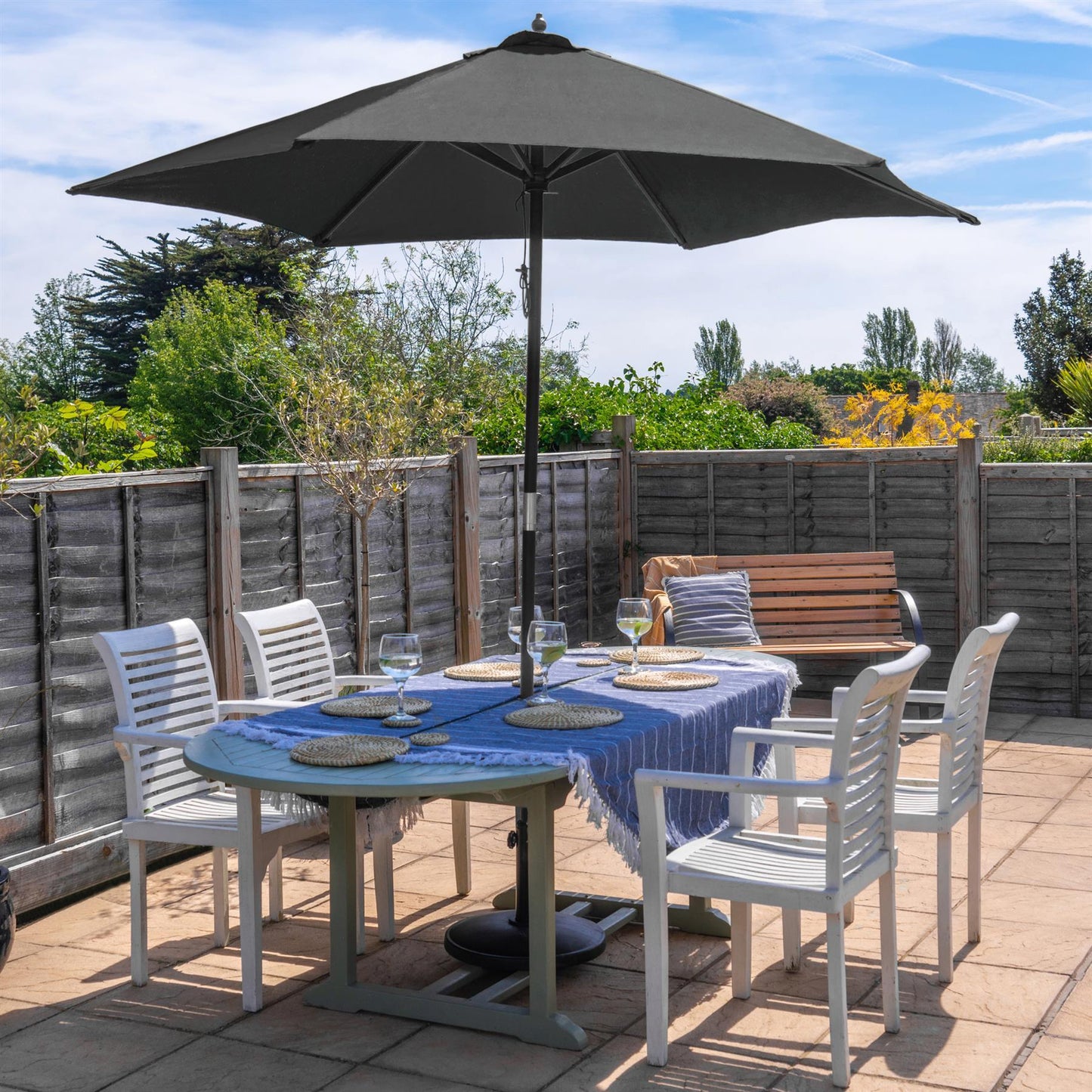 2.7m x 2.5m Wooden Garden Parasol with Black Concrete Base