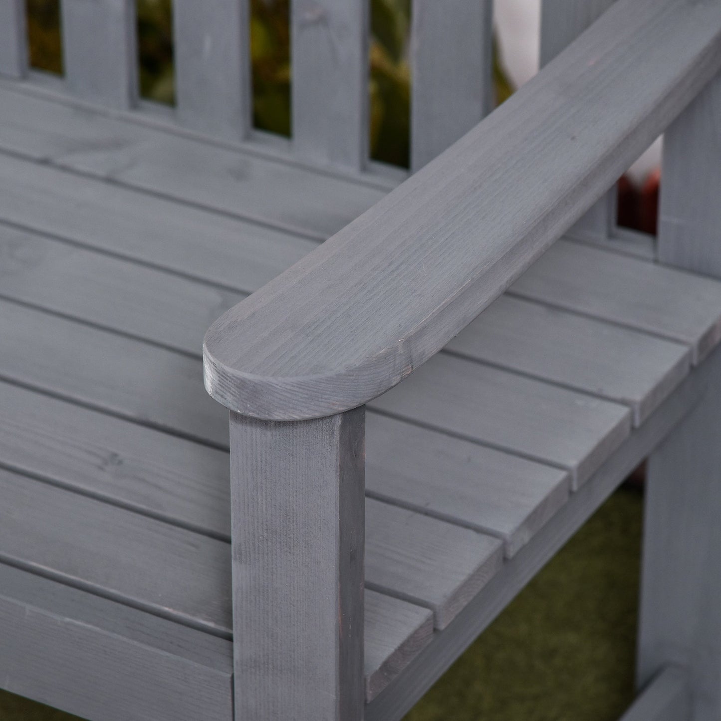 Outsunny 2 Person Garden Bench Wooden Outdoor Furniture with Armrest Grey