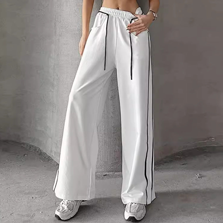 Drawstring Contrast-color Casual Pants For Women