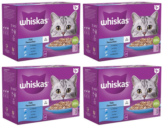 4 x Whiskas 1+ Fish Favourites In Jelly 12 X 85G (1.02Kg)