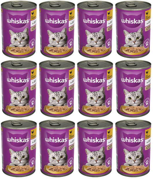 12 x Whiskas Adult Wet Cat Food Chicken In Jelly Tin 400G