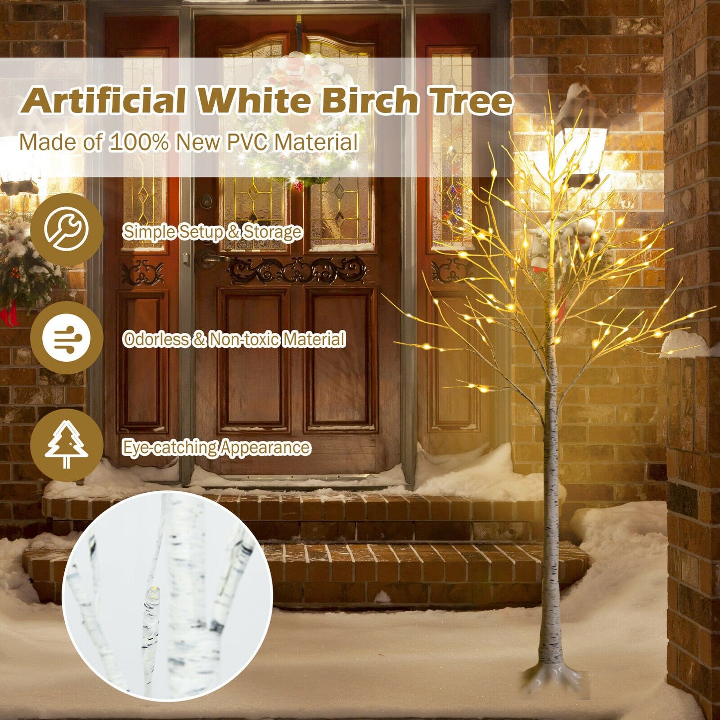 Silver Christmas Twig Tree with Warm White LED Lights for Indoor Decoration