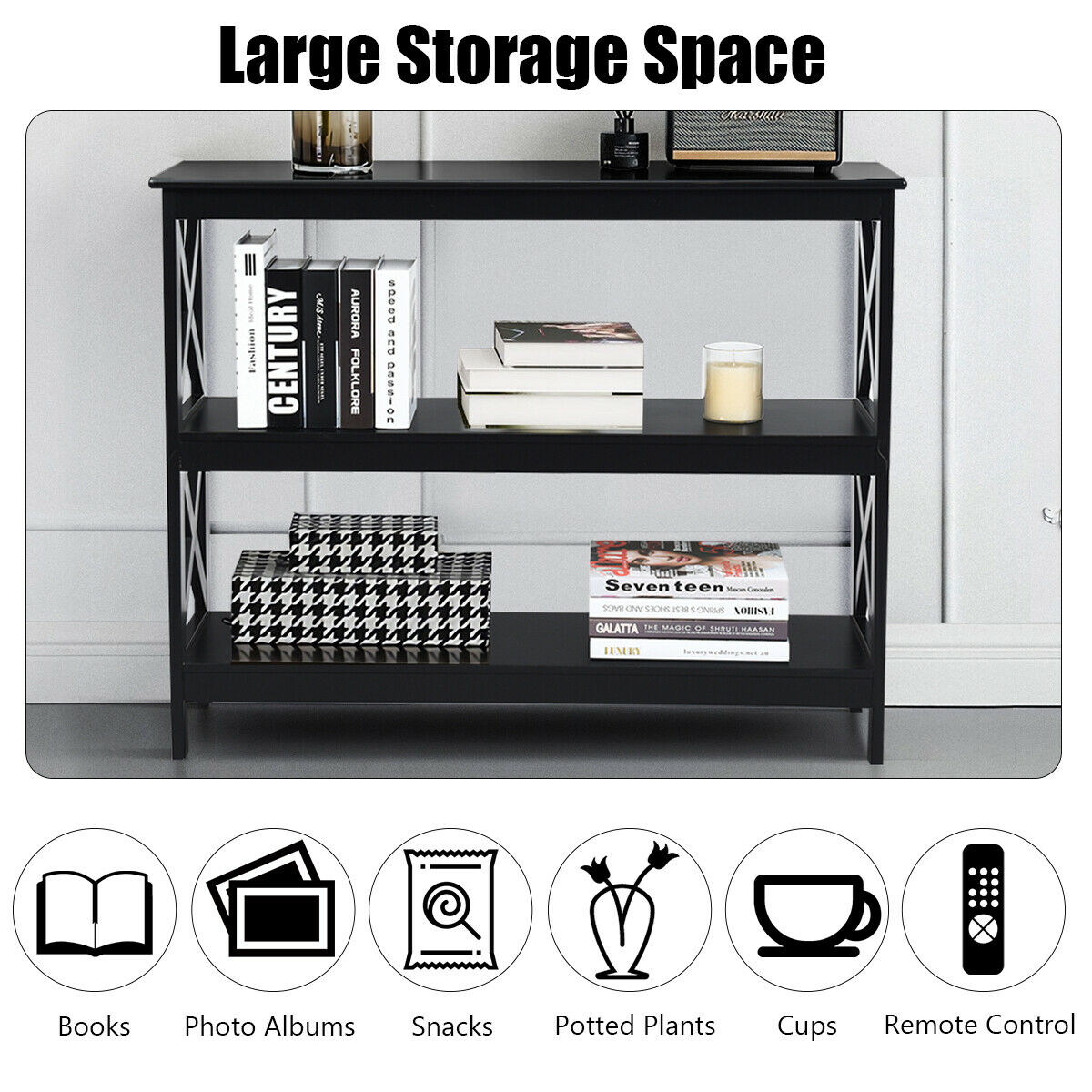 Industrial 3-Tier Console Table with Storage Shelf-Brown