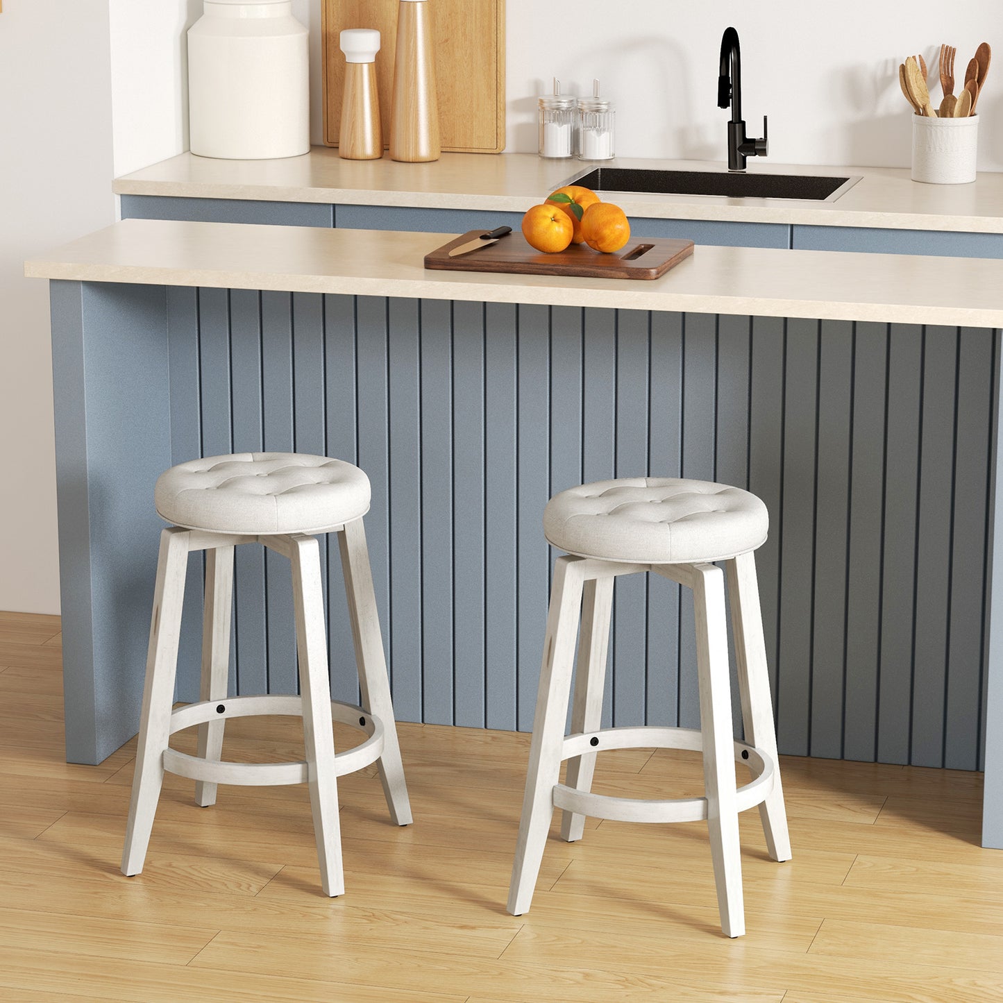 360° Swivel Upholstered Bar Stool Set of 2 with Footrest-Black