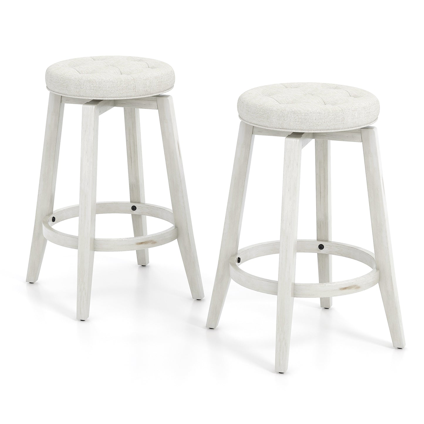 360° Swivel Upholstered Bar Stool Set of 2 with Footrest-Black
