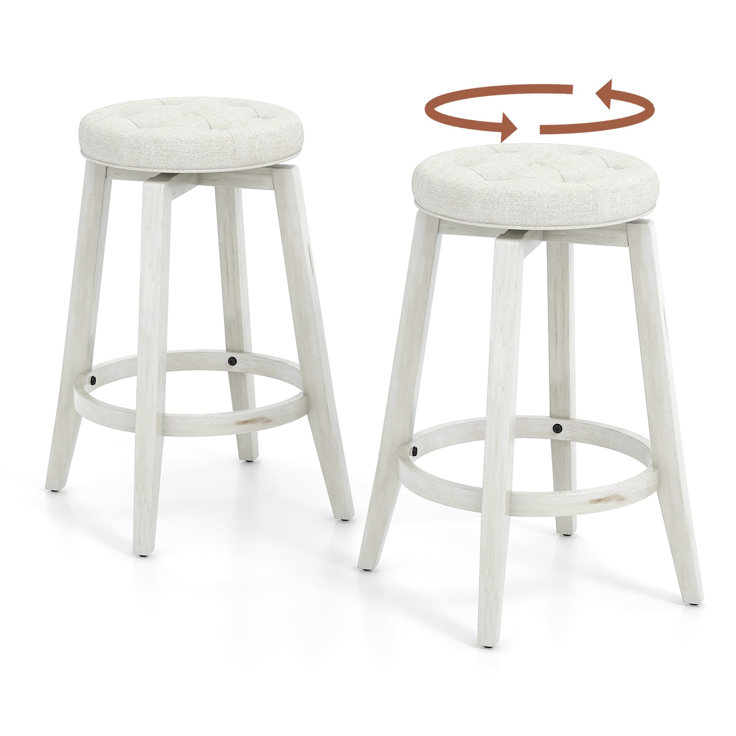 360° Swivel Upholstered Bar Stool Set of 2 with Footrest-Black