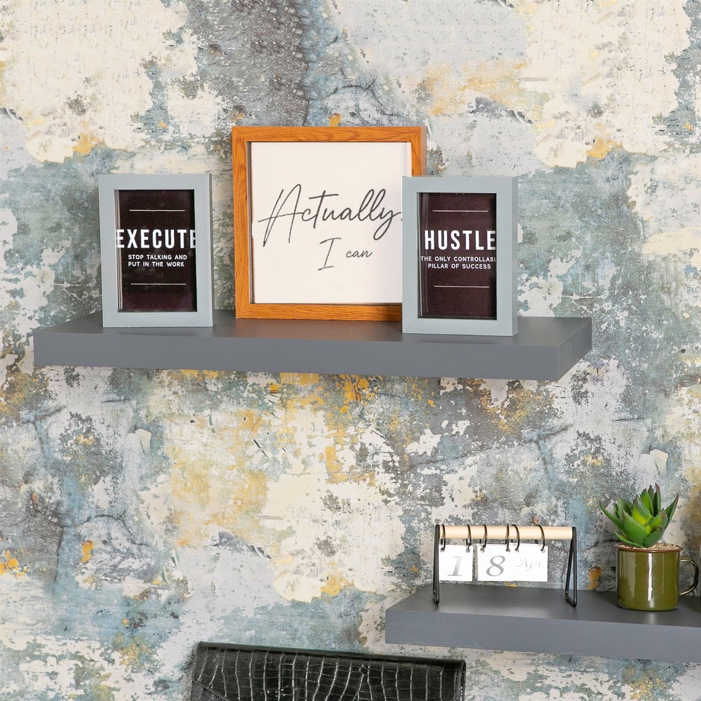 60cm Grey Modern Floating Shelves - Pack of Two