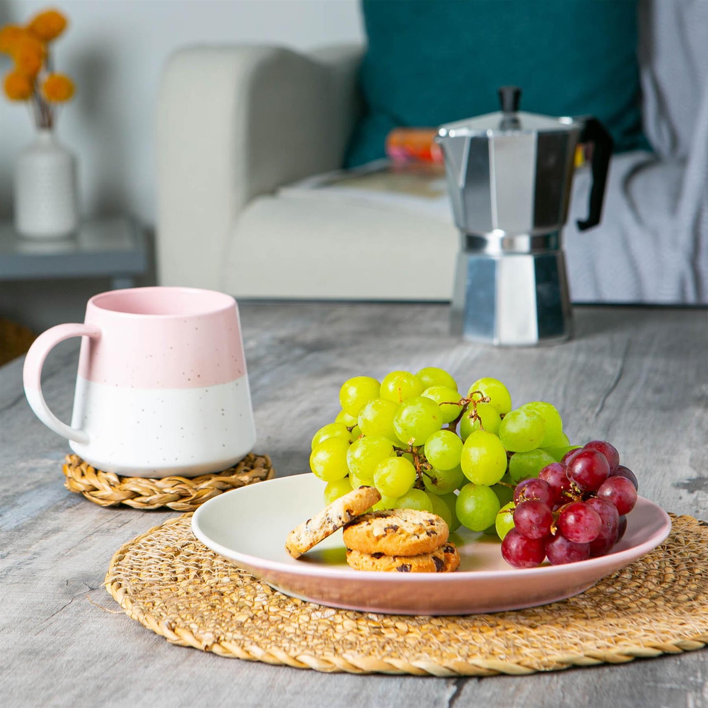 370ml Pink Colour Block Flecked Stoneware Belly Mugs - Pack of Four