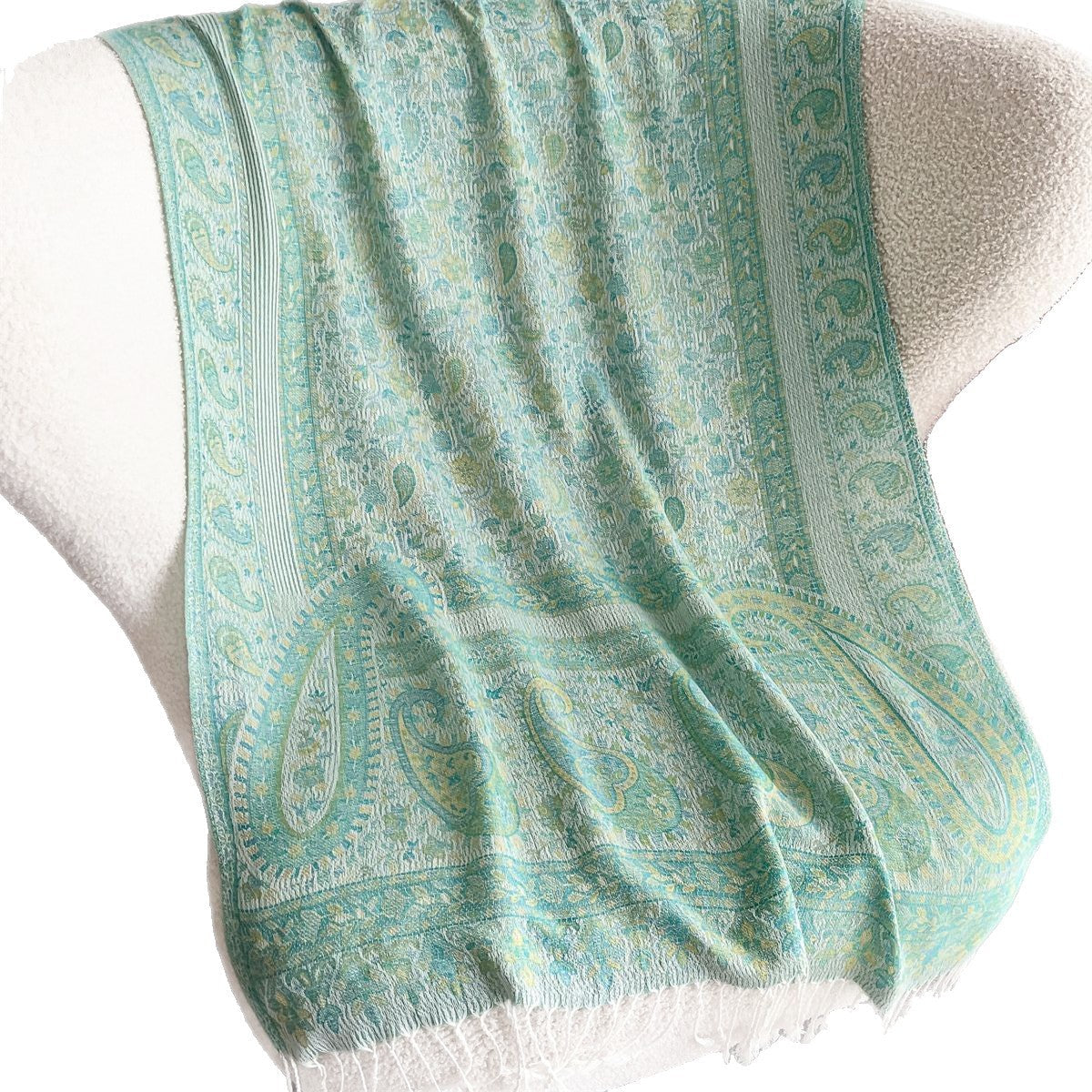 Cashew Jacquard Faux Cashmere Shawl – Vintage Tassel Detail
