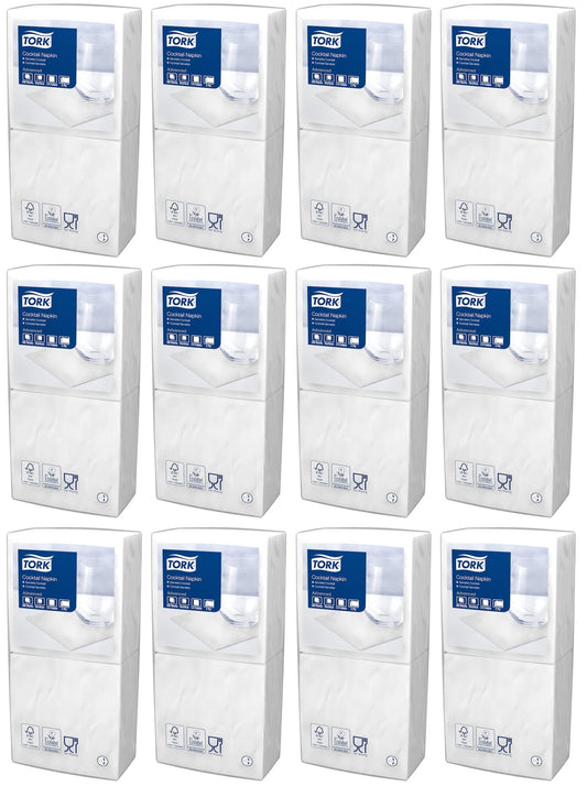 12 x 477534 Tork White Cocktail Napkin