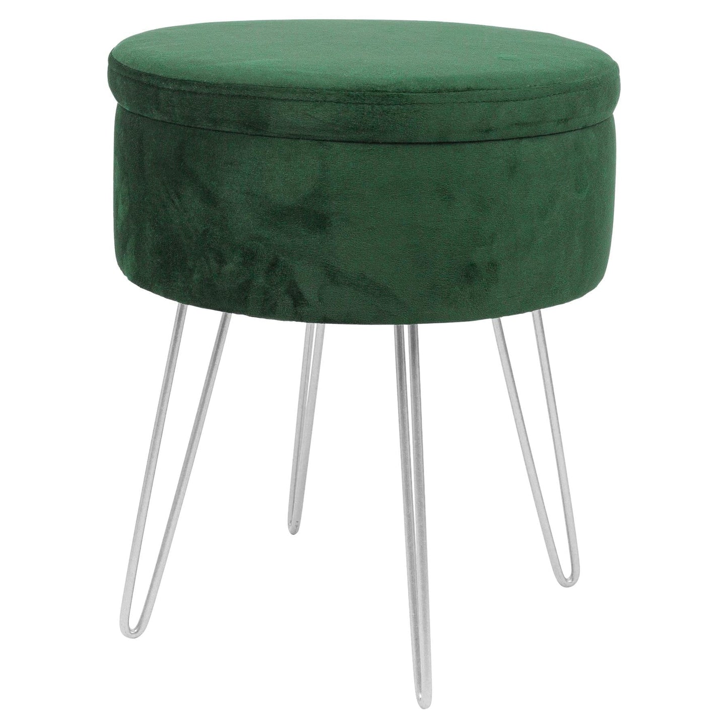 Green Round Velvet Storage Footstool