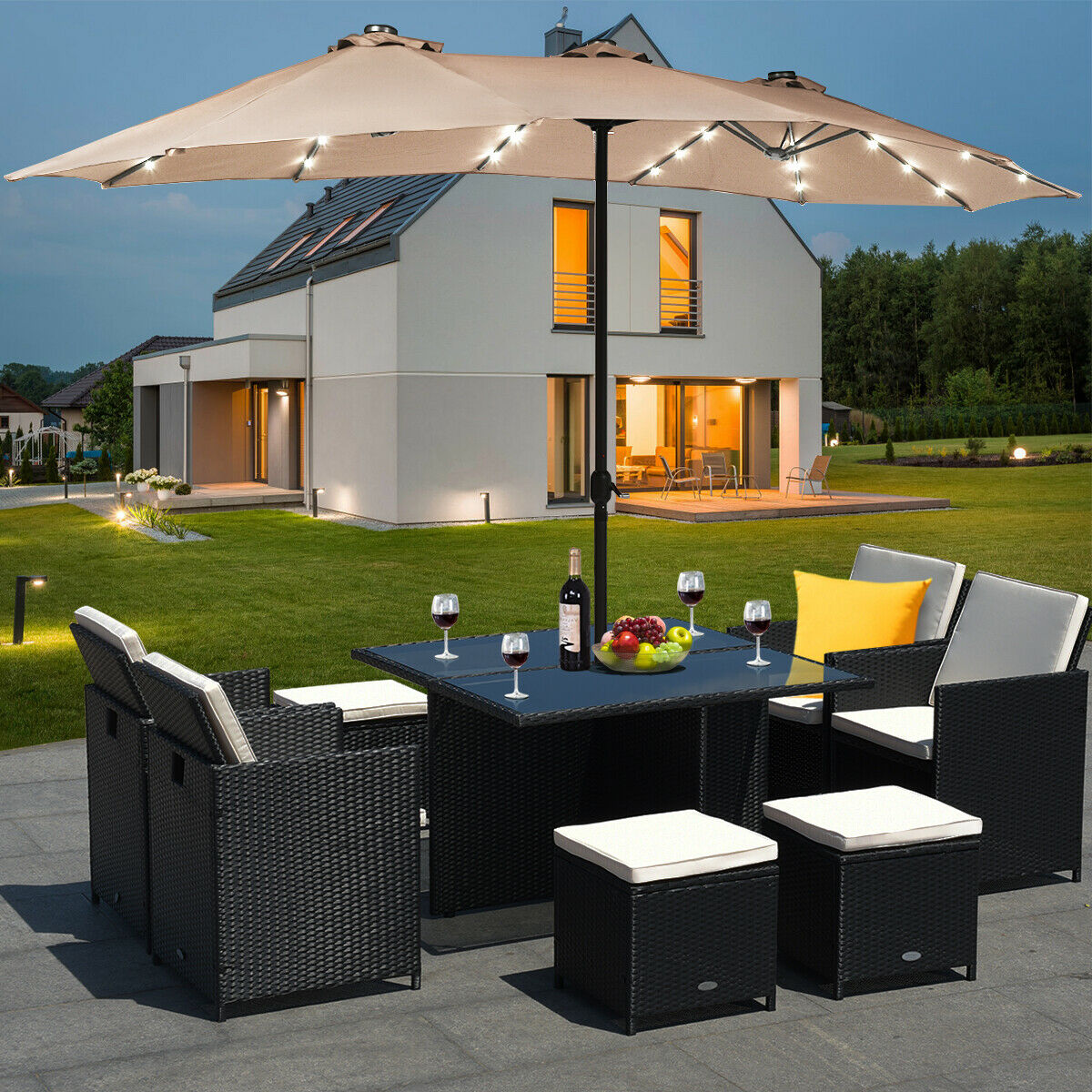 Extra Large LED Patio Double-Sided Umbrella Crank Parasol-Orange