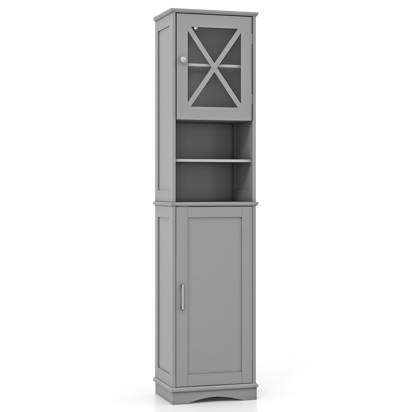 67 Inch Floor Storage Bathroom Cabinet with 5 Adjustable Shelves-Black