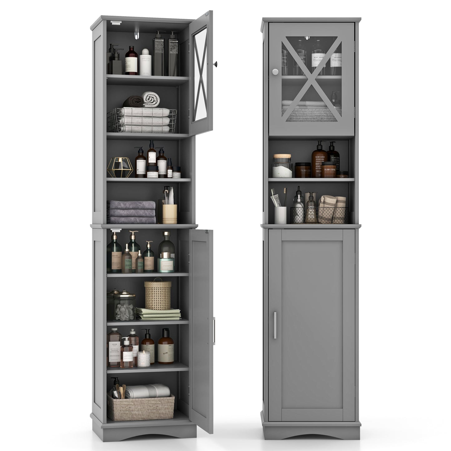 67 Inch Floor Storage Bathroom Cabinet with 5 Adjustable Shelves-Black