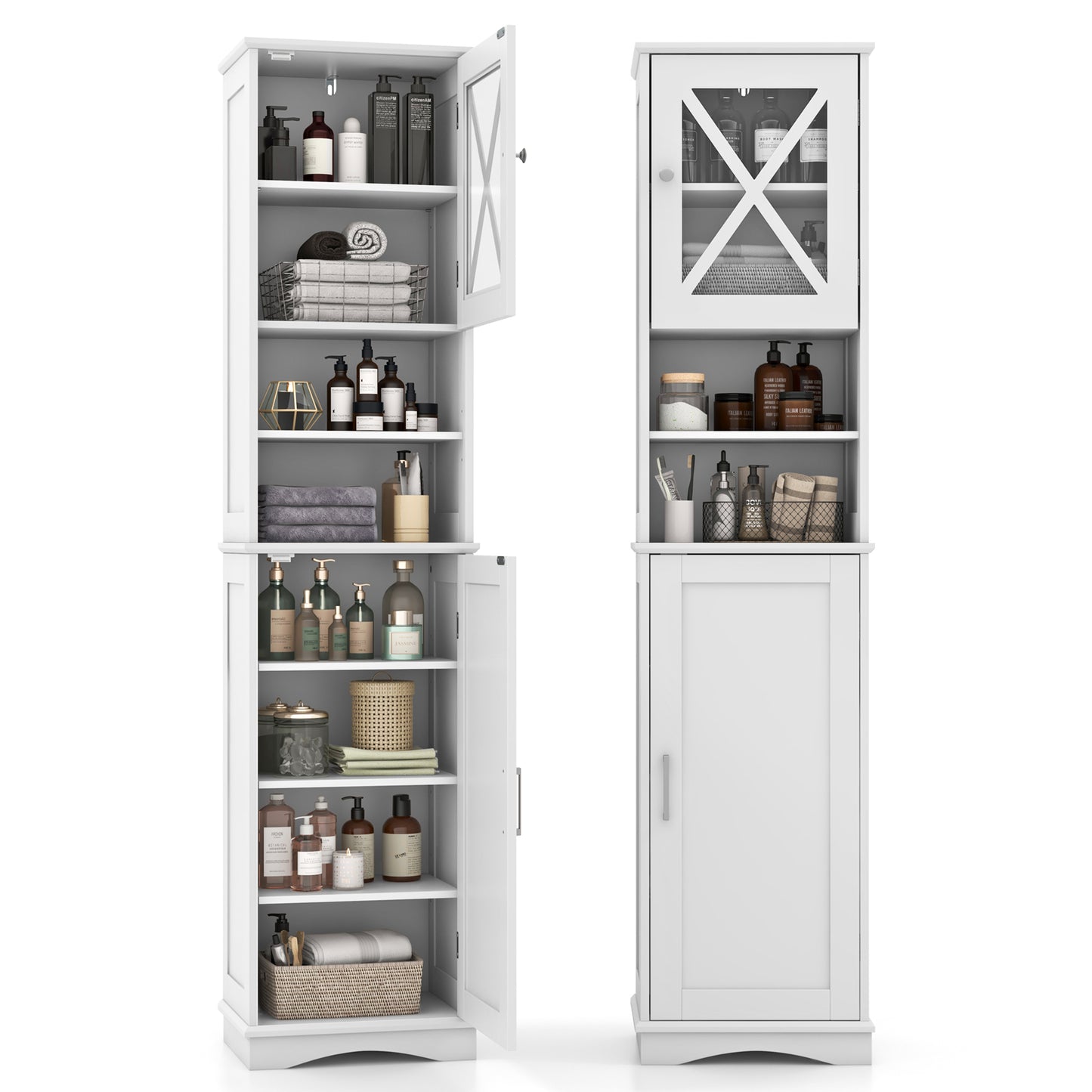 67 Inch Floor Storage Bathroom Cabinet with 5 Adjustable Shelves-Black