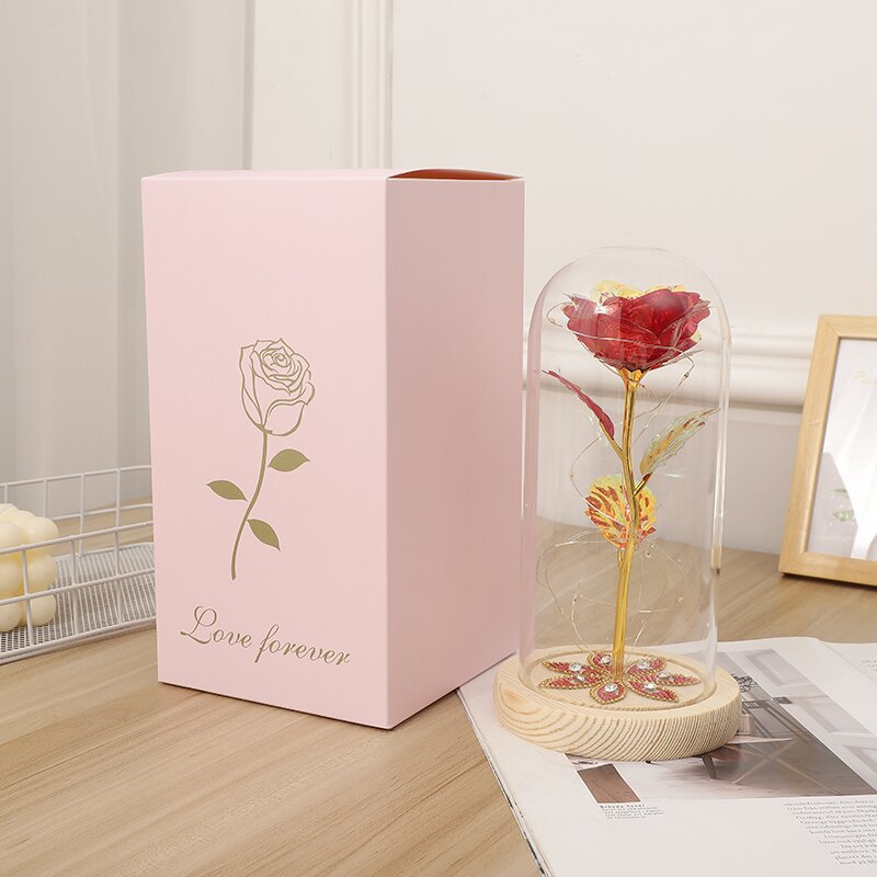 Eternal Life Glass Cover Gold Foil Flower Led Light Rose Tanabata Valentine's Day Gift