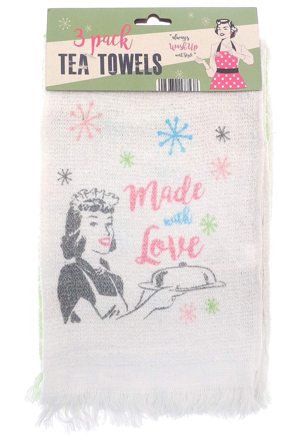 COUNTRY CLUB JNS_476583 Vintage Made with Love 3 Piece Kitchen Tea Towels, 100Percent_Cotton