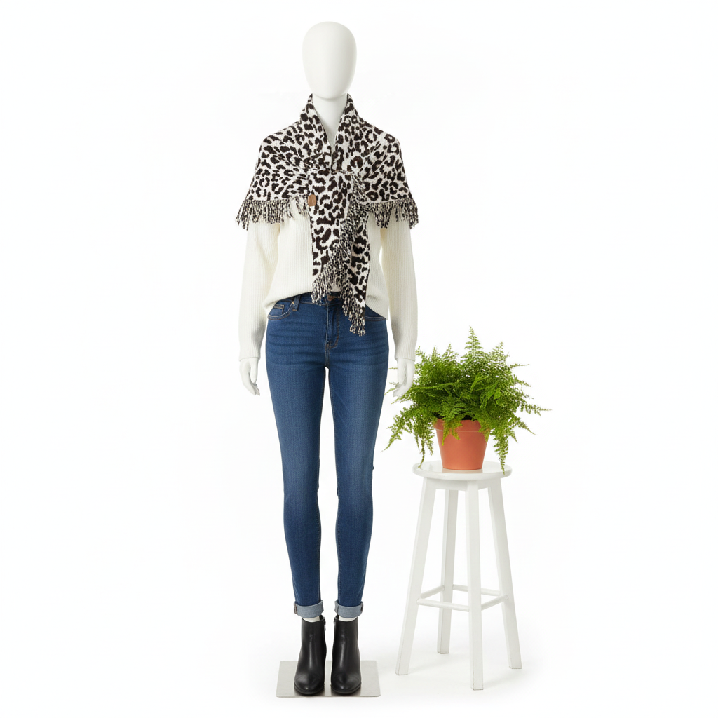 Leopard Print Fringe Scarf - Luxe Two-in-One Shawl & Wrap