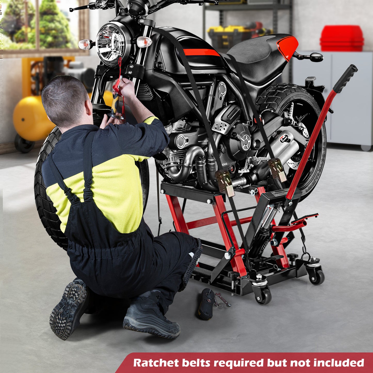 680 kg Motorcycle Hydraulic Lift with 3-Level Height Adjustable Platform-Black