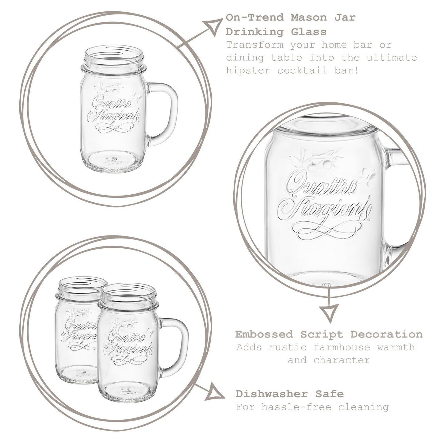 415ml Quattro Stagioni Mason Jars - Pack of Six