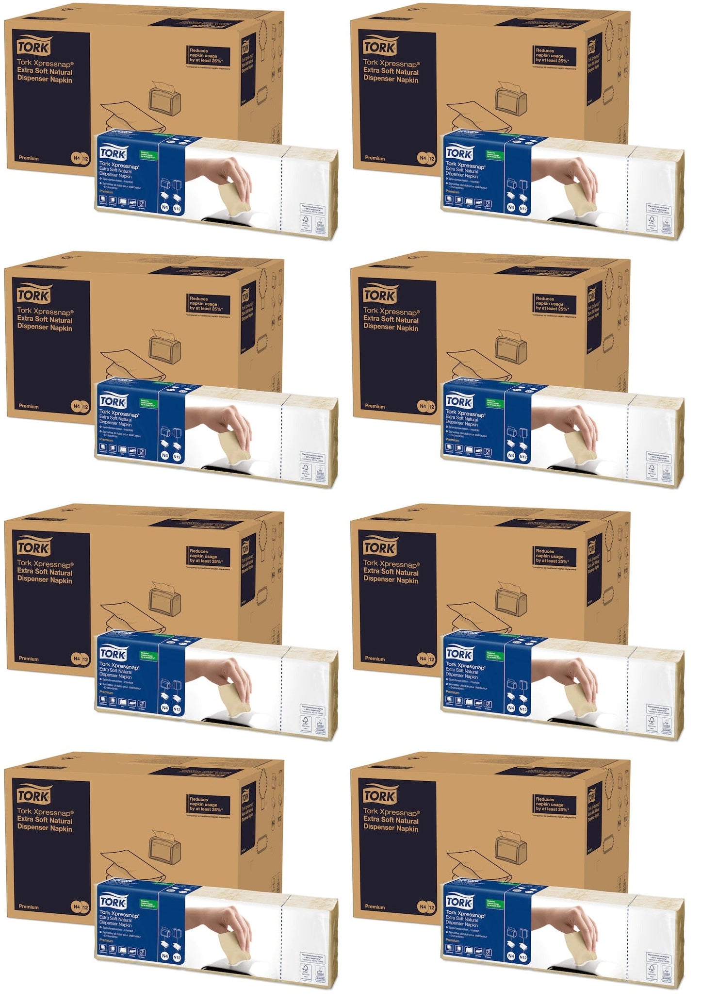 8 x Tork  Xpress Napkin Natural 2P 2Fold Env 200Pkx5X8 N4
