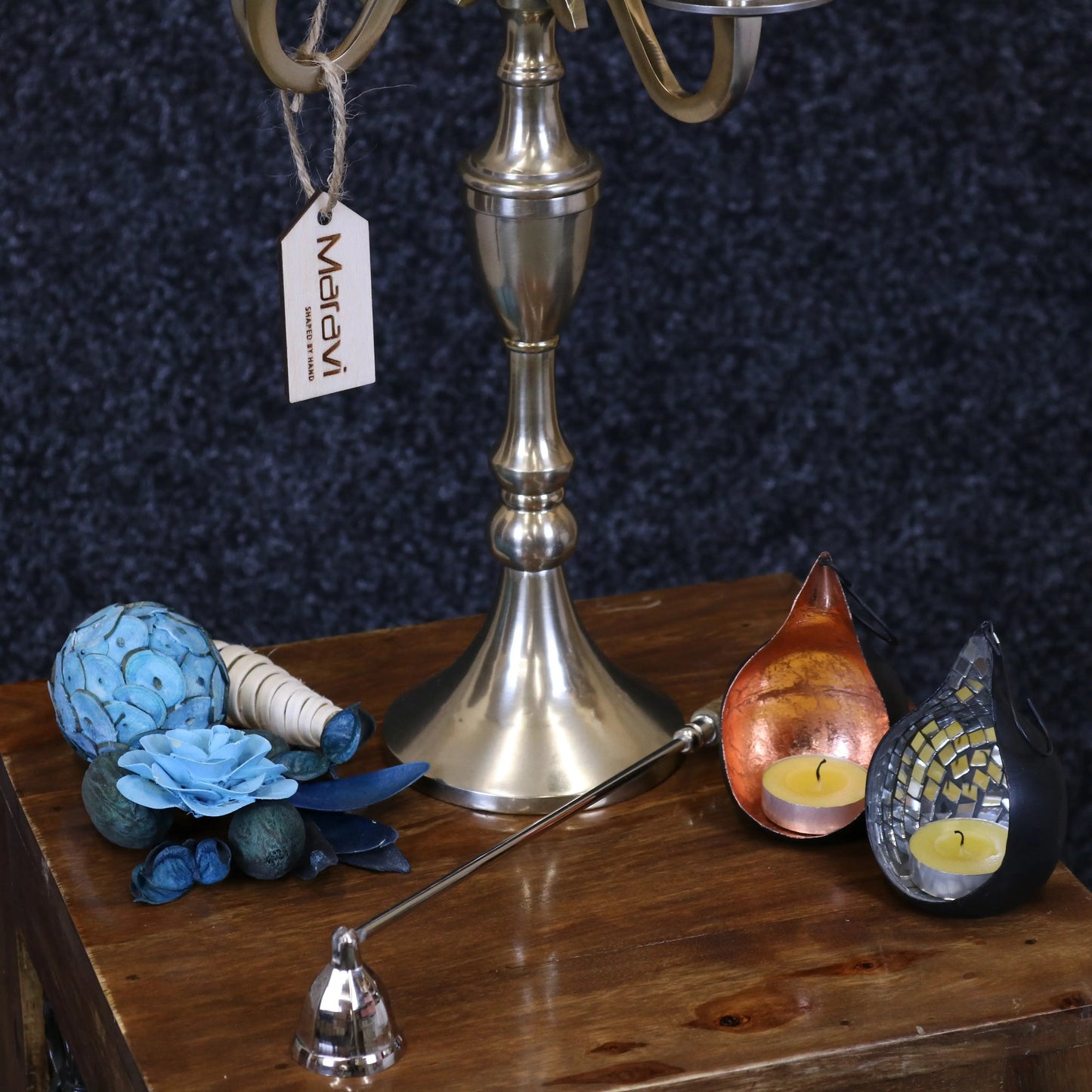 Baloki Antiqued Gold 5 Candle Candelabra Centerpiece 42cm