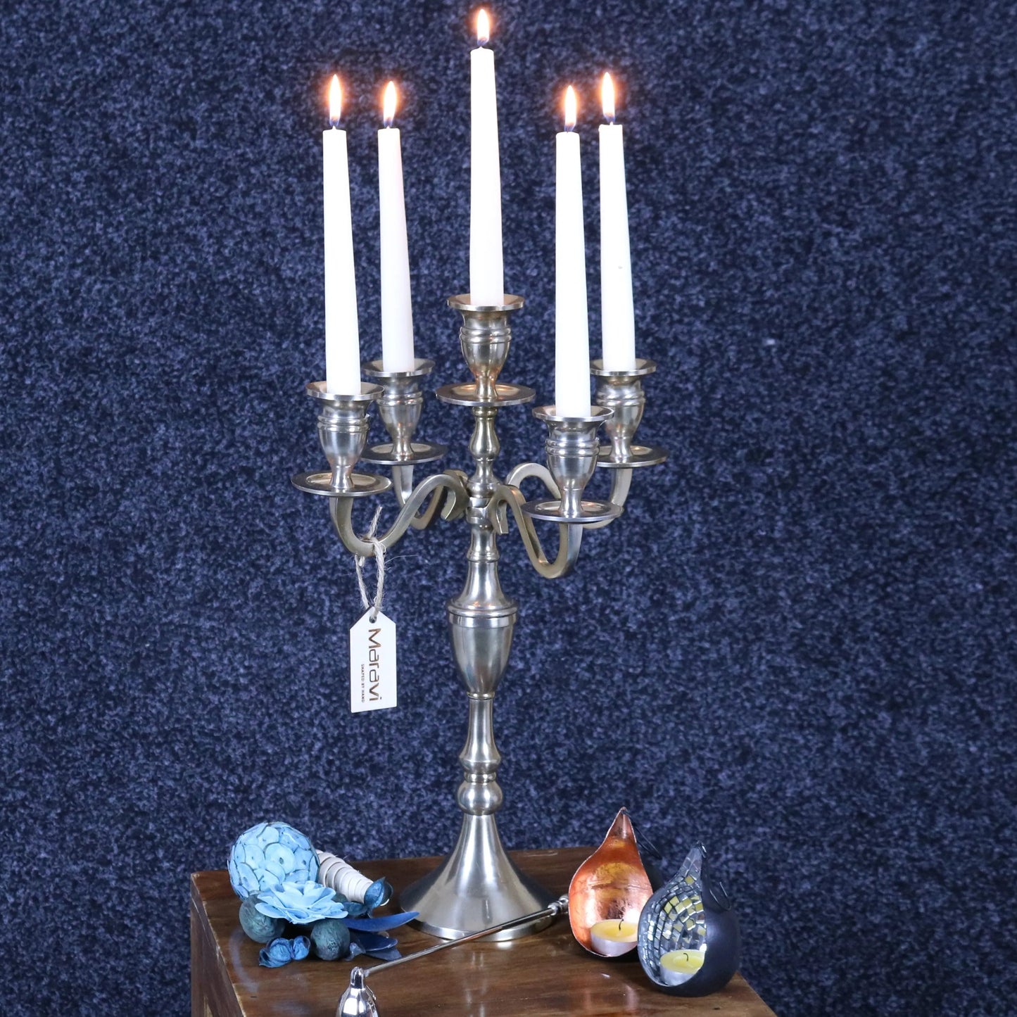 Baloki Antiqued Gold 5 Candle Candelabra Centerpiece 42cm