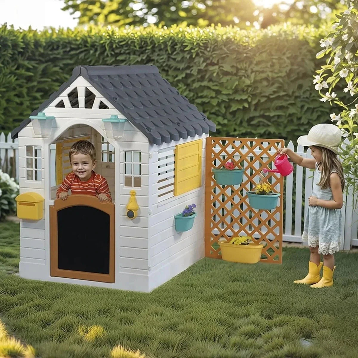 Dolu Deluxe Garden Playhouse with Fence – White