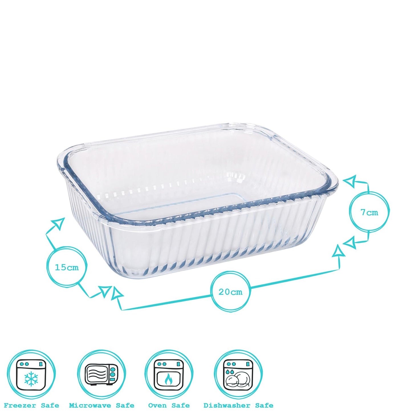 Optical Rectangular Glass Cake Dish - 20cm x 15cm