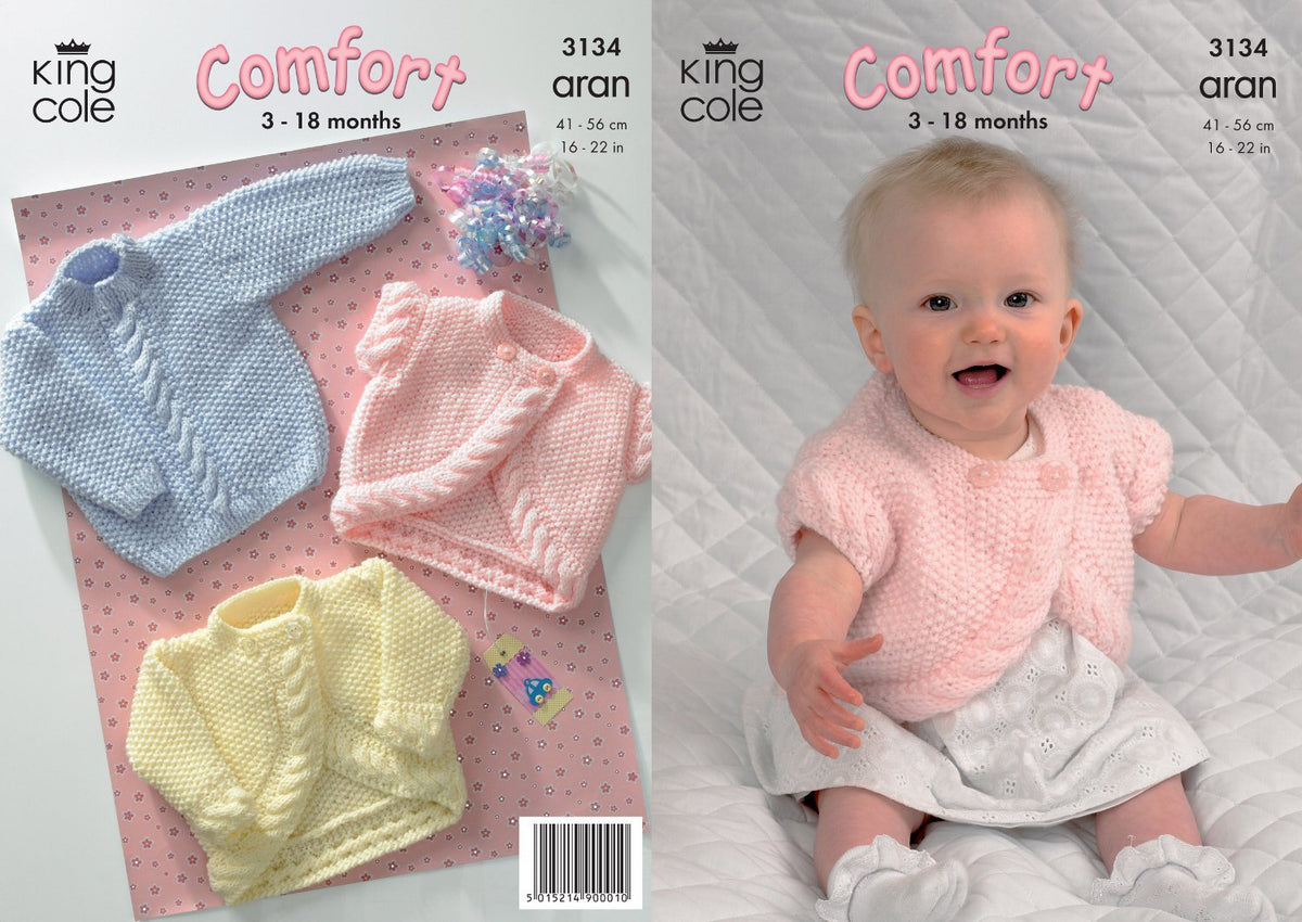 King Cole Baby Jacket, Bolero & Sweater Comfort Aran Knitting Pattern 3134